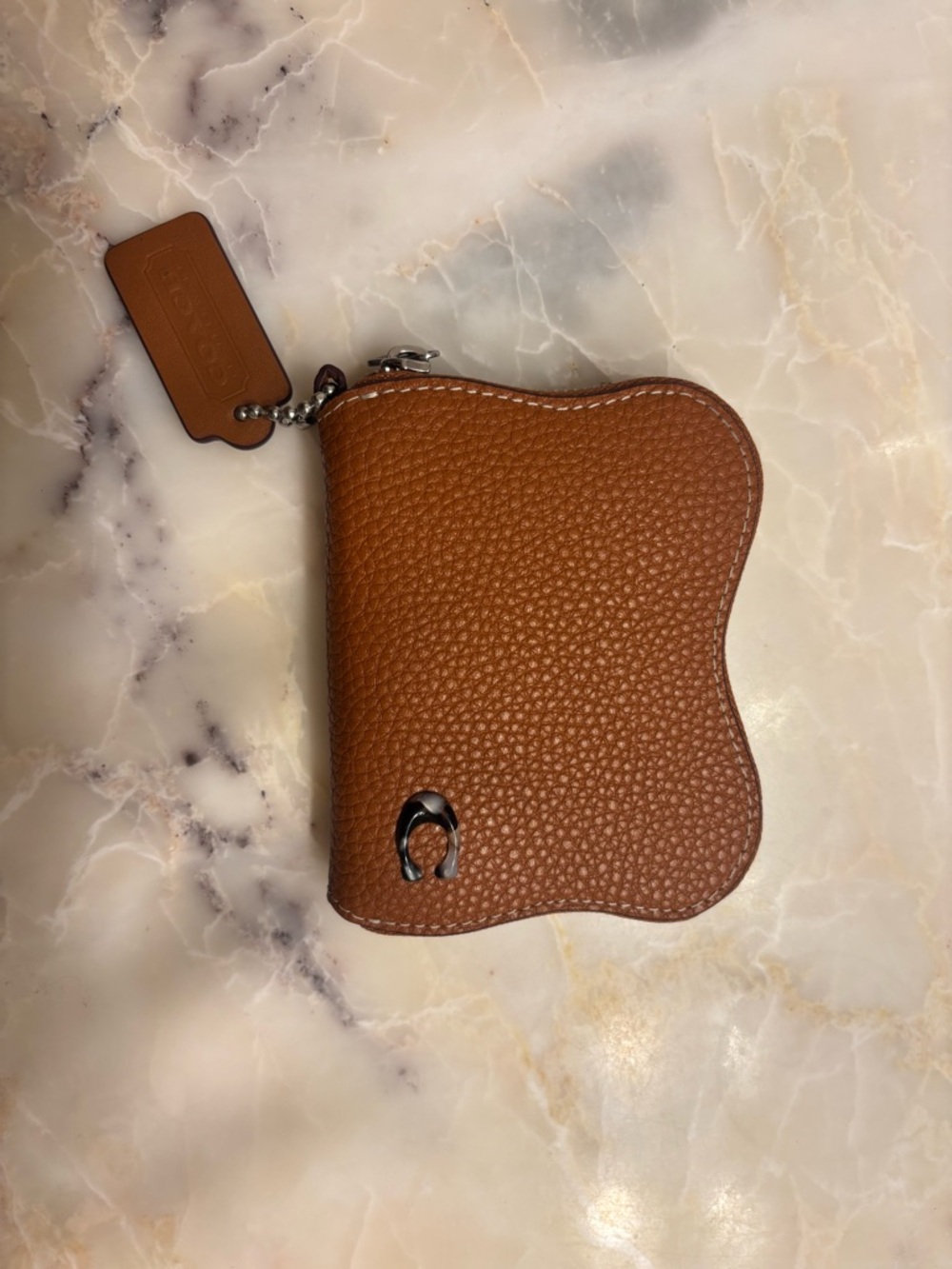 Coach Zip-Around Pebbled Leather Wallet in Warm Brown
